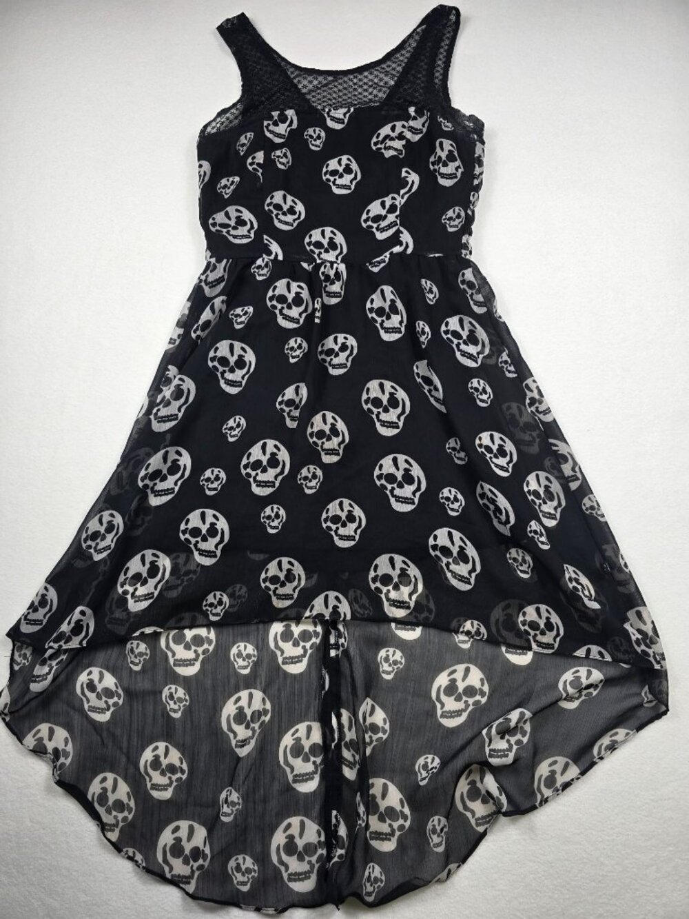 Royal Bones By Daang M Black Sugar Skull Print High Low Sleeveless Dress Goth